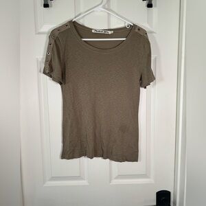 Michael Stars Olive Green Rivet Detail Short Sleeve Supima Cotton Micro Modal OS